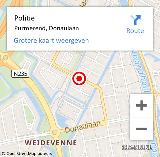 Locatie op kaart van de 112 melding: Politie Purmerend, Donaulaan op 10 april 2018 18:45