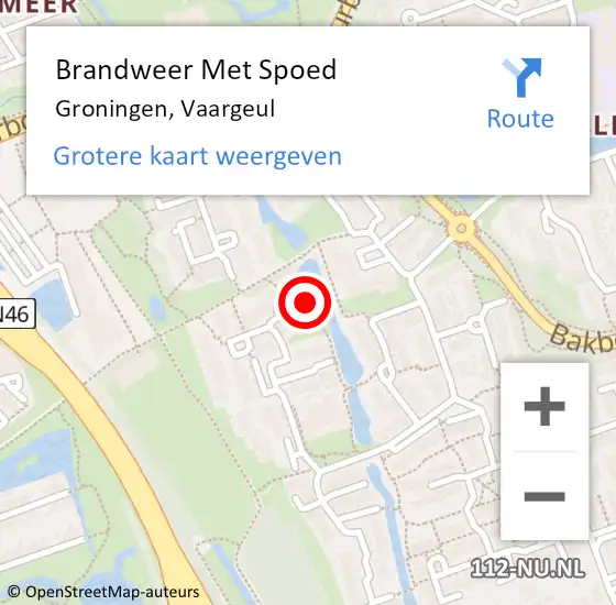 Locatie op kaart van de 112 melding: Brandweer Met Spoed Naar Groningen, Vaargeul op 21 februari 2014 17:45