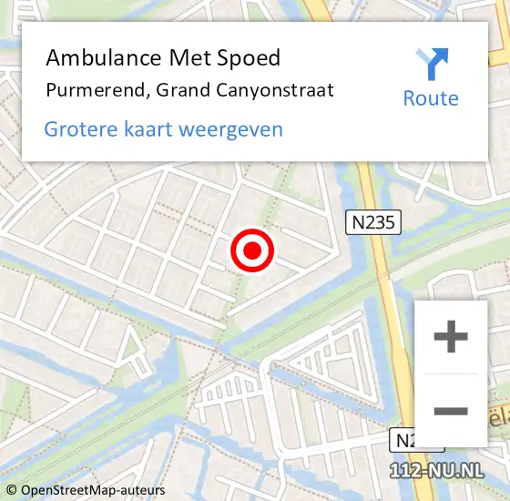 Locatie op kaart van de 112 melding: Ambulance Met Spoed Naar Purmerend, Grand Canyonstraat op 10 april 2018 22:04