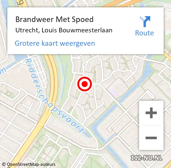 Locatie op kaart van de 112 melding: Brandweer Met Spoed Naar Utrecht, Louis Bouwmeesterlaan op 10 april 2018 22:15