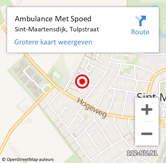 Locatie op kaart van de 112 melding: Ambulance Met Spoed Naar Sint-Maartensdijk, Tulpstraat op 11 april 2018 00:25