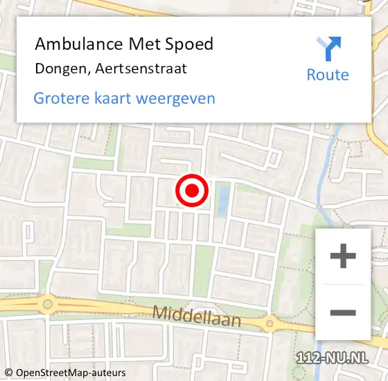 Locatie op kaart van de 112 melding: Ambulance Met Spoed Naar Dongen, Aertsenstraat op 11 april 2018 01:33