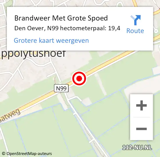 Locatie op kaart van de 112 melding: Brandweer Met Grote Spoed Naar Den Oever, N99 hectometerpaal: 19,4 op 11 april 2018 04:44