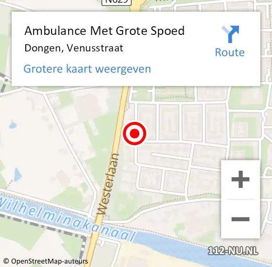 Locatie op kaart van de 112 melding: Ambulance Met Grote Spoed Naar Dongen, Venusstraat op 11 april 2018 06:28