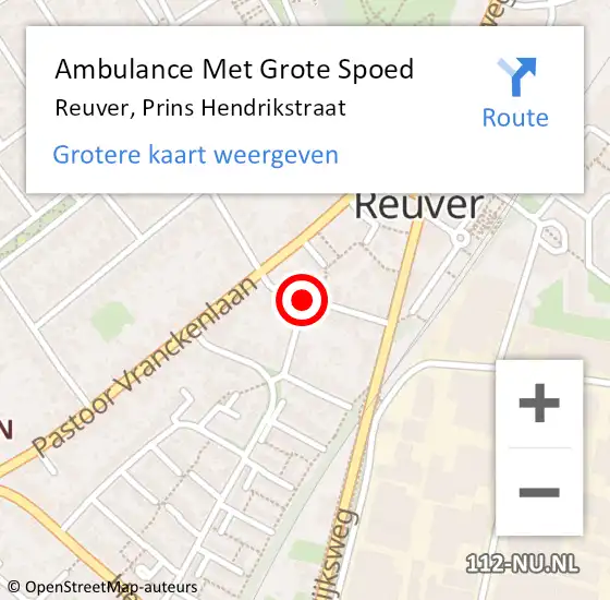 Locatie op kaart van de 112 melding: Ambulance Met Grote Spoed Naar Reuver, Prins Hendrikstraat op 11 april 2018 09:14