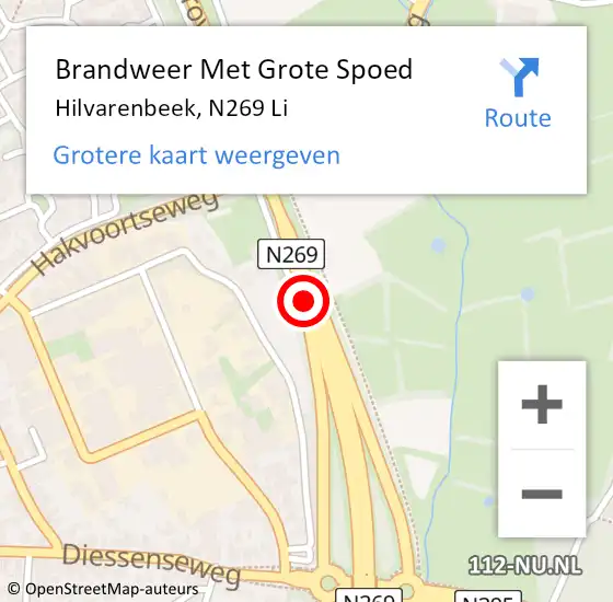 Locatie op kaart van de 112 melding: Brandweer Met Grote Spoed Naar Hilvarenbeek, N269 hectometerpaal: 16,8 op 11 april 2018 09:43
