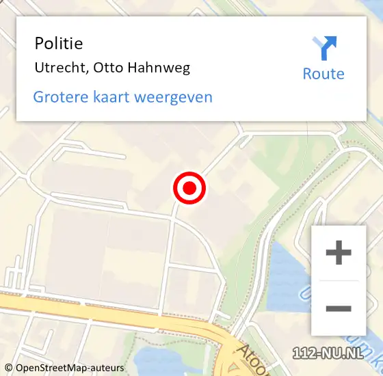 Locatie op kaart van de 112 melding: Politie Utrecht, Otto Hahnweg op 11 april 2018 12:01