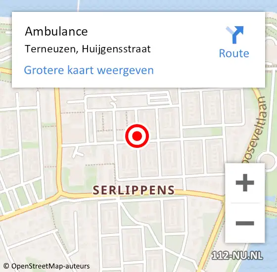 Locatie op kaart van de 112 melding: Ambulance Terneuzen, Huijgensstraat op 11 april 2018 13:30