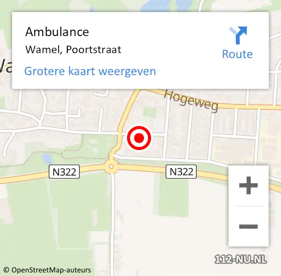 Locatie op kaart van de 112 melding: Ambulance Wamel, Poortstraat op 11 april 2018 13:34