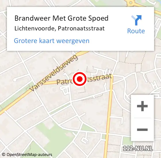 Locatie op kaart van de 112 melding: Brandweer Met Grote Spoed Naar Lichtenvoorde, Patronaatsstraat op 11 april 2018 13:53