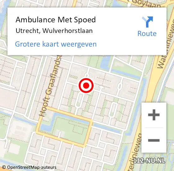 Locatie op kaart van de 112 melding: Ambulance Met Spoed Naar Utrecht, Wulverhorstlaan op 21 februari 2014 19:13