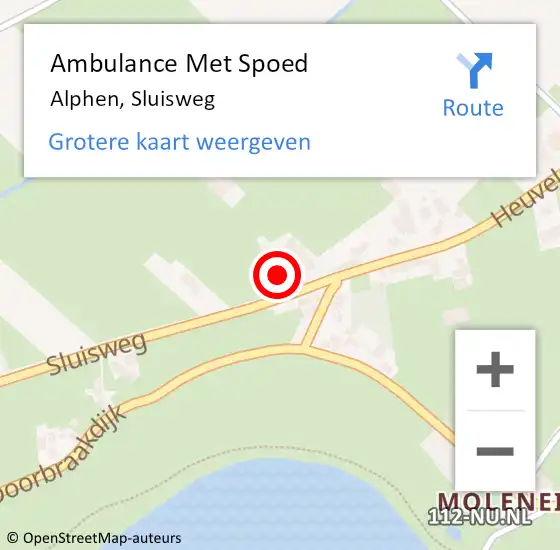 Locatie op kaart van de 112 melding: Ambulance Met Spoed Naar Alphen, Sluisweg op 11 april 2018 15:43