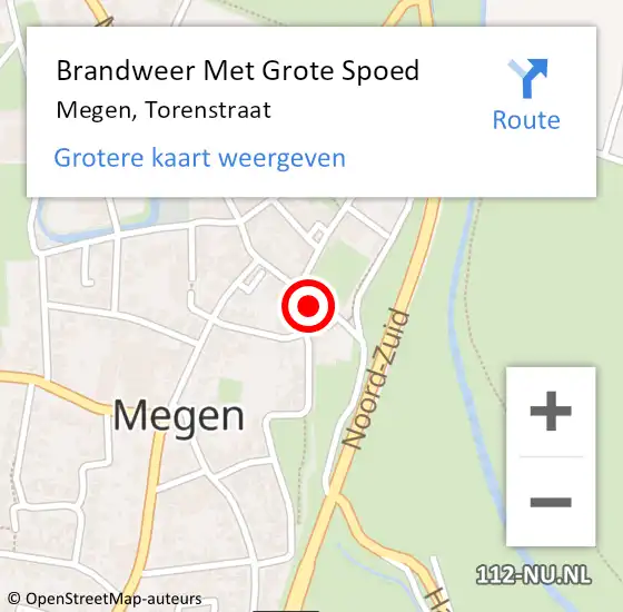 Locatie op kaart van de 112 melding: Brandweer Met Grote Spoed Naar Megen, Torenstraat op 11 april 2018 16:28