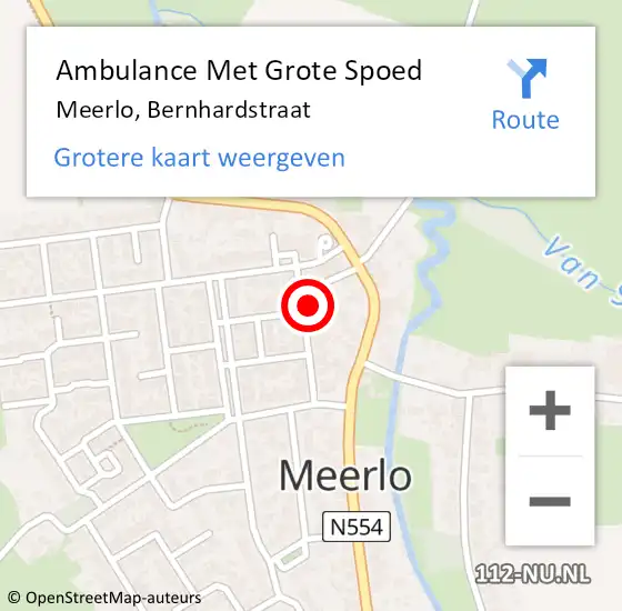 Locatie op kaart van de 112 melding: Ambulance Met Grote Spoed Naar Meerlo, Bernhardstraat op 21 februari 2014 19:30