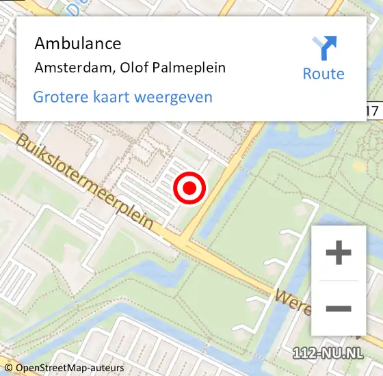 Locatie op kaart van de 112 melding: Ambulance Amsterdam, Olof Palmeplein op 11 april 2018 16:55