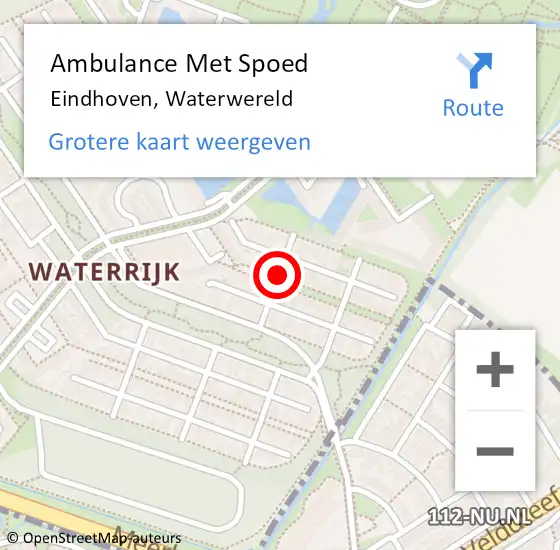 Locatie op kaart van de 112 melding: Ambulance Met Spoed Naar Eindhoven, Waterwereld op 11 april 2018 18:23