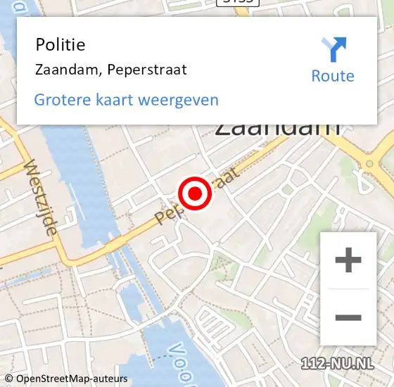 Locatie op kaart van de 112 melding: Politie Zaandam, Peperstraat op 11 april 2018 22:14