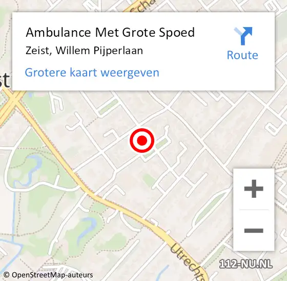 Locatie op kaart van de 112 melding: Ambulance Met Grote Spoed Naar Zeist, Willem Pijperlaan op 11 april 2018 22:55