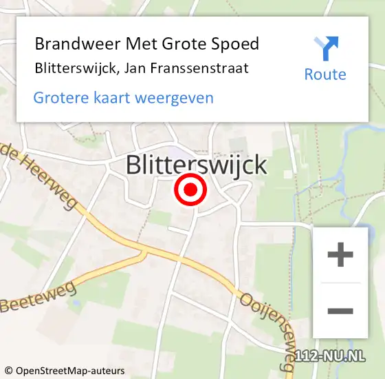 Locatie op kaart van de 112 melding: Brandweer Met Grote Spoed Naar Blitterswijck, Jan Franssenstraat op 11 april 2018 23:30