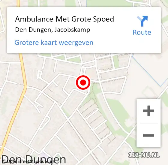 Locatie op kaart van de 112 melding: Ambulance Met Grote Spoed Naar Den Dungen, Jacobskamp op 12 april 2018 02:38