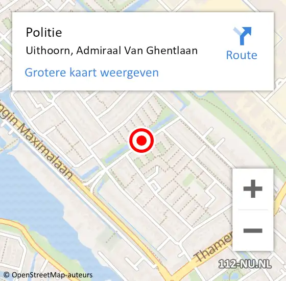 Locatie op kaart van de 112 melding: Politie Uithoorn, Admiraal Van Ghentlaan op 12 april 2018 07:23