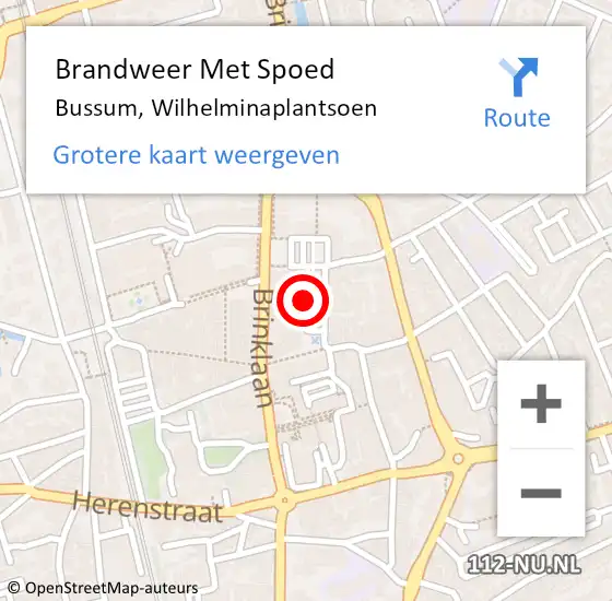 Locatie op kaart van de 112 melding: Brandweer Met Spoed Naar Bussum, Wilhelminaplantsoen op 12 april 2018 08:01