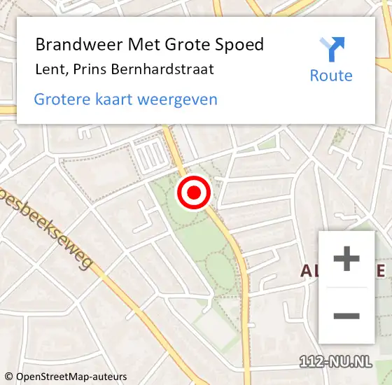 Locatie op kaart van de 112 melding: Brandweer Met Grote Spoed Naar Lent, Prins Bernhardstraat op 12 april 2018 09:25