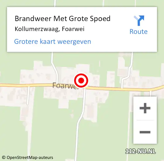 Locatie op kaart van de 112 melding: Brandweer Met Grote Spoed Naar Kollumerzwaag, Foarwei op 12 april 2018 10:00