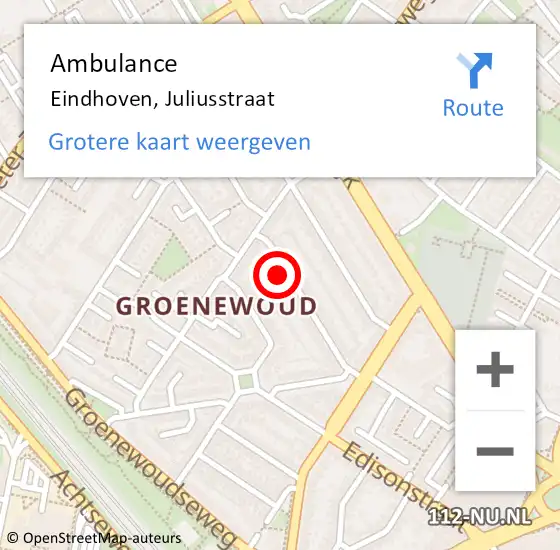 Locatie op kaart van de 112 melding: Ambulance Eindhoven, Juliusstraat op 12 april 2018 13:01