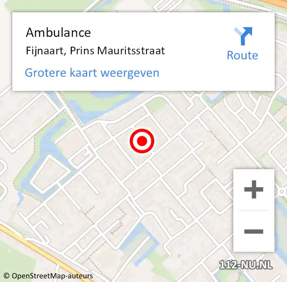 Locatie op kaart van de 112 melding: Ambulance Fijnaart, Prins Mauritsstraat op 12 april 2018 13:54