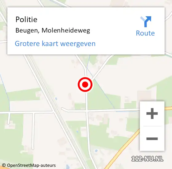 Locatie op kaart van de 112 melding: Politie Beugen, Molenheideweg op 12 april 2018 14:13