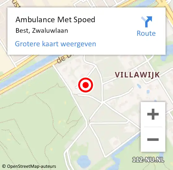 Locatie op kaart van de 112 melding: Ambulance Met Spoed Naar Best, Zwaluwlaan op 12 april 2018 14:33