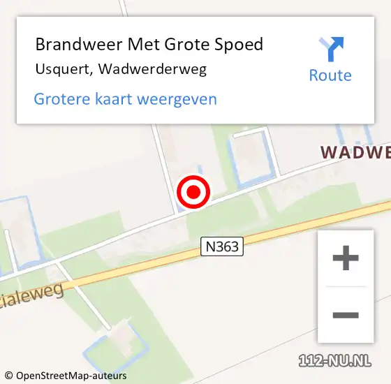 Locatie op kaart van de 112 melding: Brandweer Met Grote Spoed Naar Usquert, Wadwerderweg op 12 april 2018 15:02