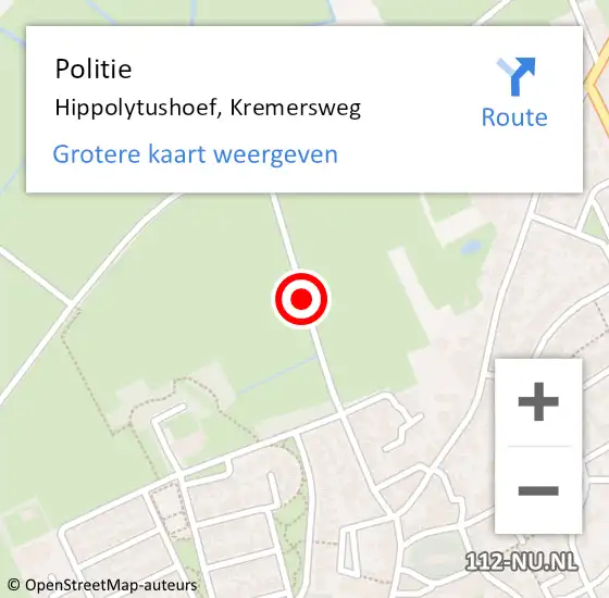 Locatie op kaart van de 112 melding: Politie Hippolytushoef, Kremersweg op 12 april 2018 16:39