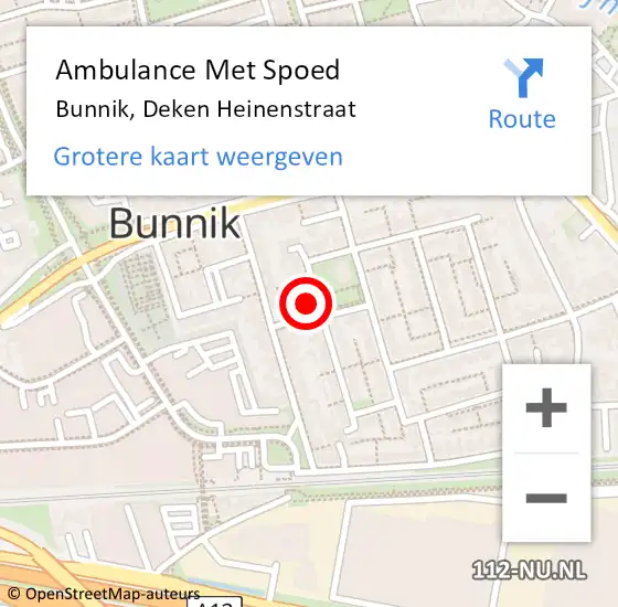 Locatie op kaart van de 112 melding: Ambulance Met Spoed Naar Bunnik, Deken Heinenstraat op 12 april 2018 17:09