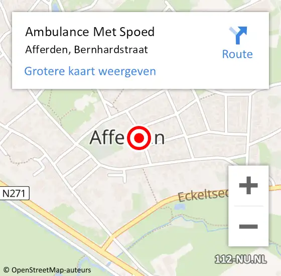 Locatie op kaart van de 112 melding: Ambulance Met Spoed Naar Afferden, Bernhardstraat op 12 april 2018 18:14