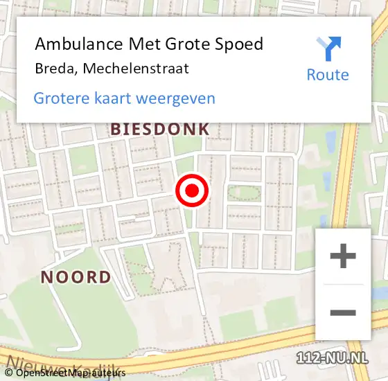 Locatie op kaart van de 112 melding: Ambulance Met Grote Spoed Naar Breda, Mechelenstraat op 12 april 2018 19:10