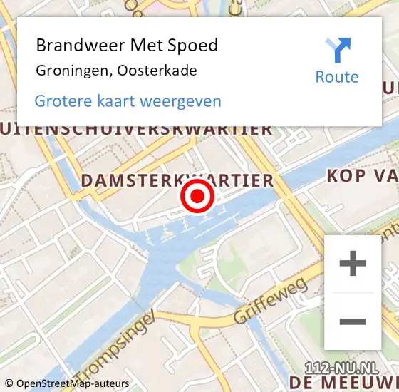 Locatie op kaart van de 112 melding: Brandweer Met Spoed Naar Groningen, Oosterkade op 12 april 2018 20:11