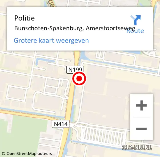 Locatie op kaart van de 112 melding: Politie Bunschoten-Spakenburg, Amersfoortseweg op 12 april 2018 21:05