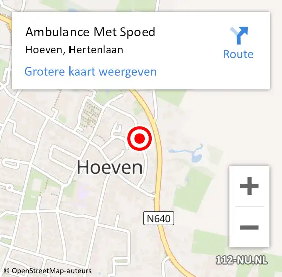 Locatie op kaart van de 112 melding: Ambulance Met Spoed Naar Hoeven, Hertenlaan op 12 april 2018 21:32