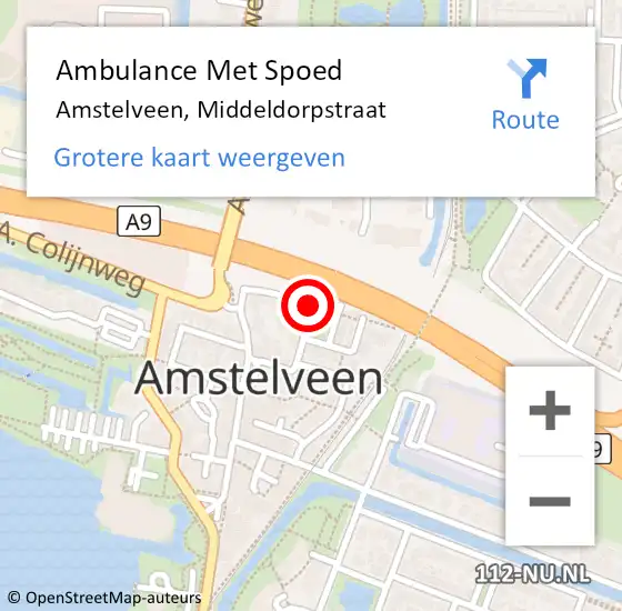 Locatie op kaart van de 112 melding: Ambulance Met Spoed Naar Amstelveen, Middeldorpstraat op 13 april 2018 00:06