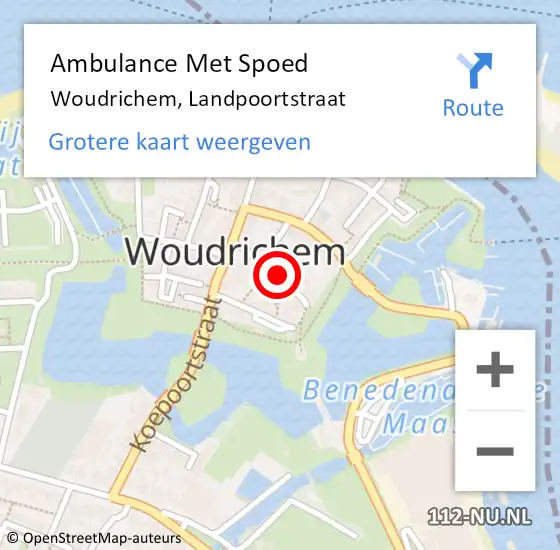 Locatie op kaart van de 112 melding: Ambulance Met Spoed Naar Woudrichem, Landpoortstraat op 13 april 2018 00:17