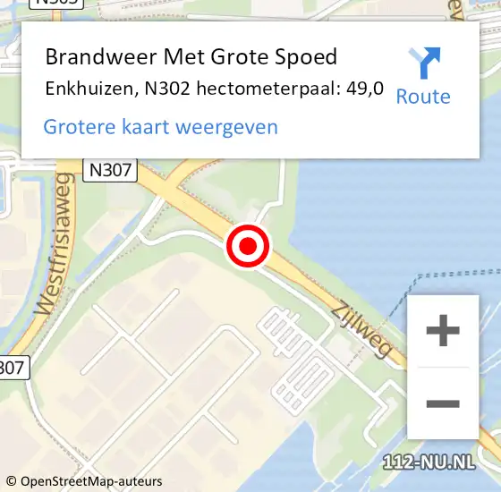 Locatie op kaart van de 112 melding: Brandweer Met Grote Spoed Naar Enkhuizen, N302 hectometerpaal: 49,0 op 13 april 2018 02:04