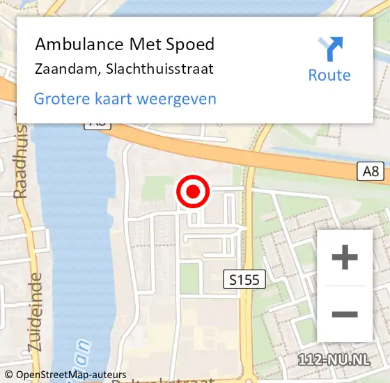 Locatie op kaart van de 112 melding: Ambulance Met Spoed Naar Zaandam, Slachthuisstraat op 13 april 2018 05:31