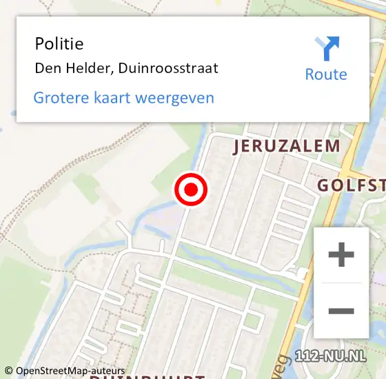 Locatie op kaart van de 112 melding: Politie Den Helder, Duinroosstraat op 13 april 2018 06:14