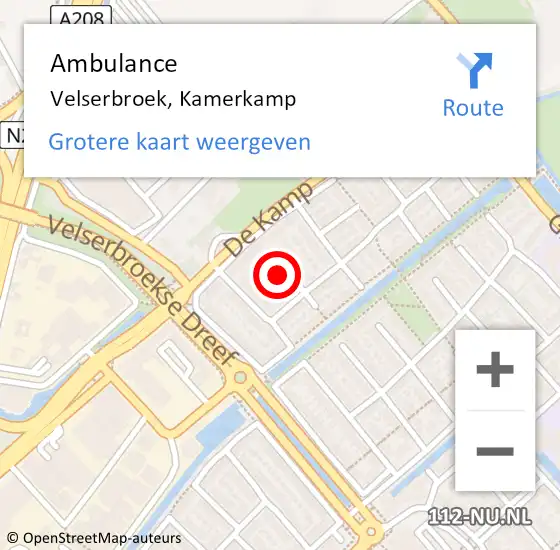 Locatie op kaart van de 112 melding: Ambulance Velserbroek, Kamerkamp op 13 april 2018 10:27