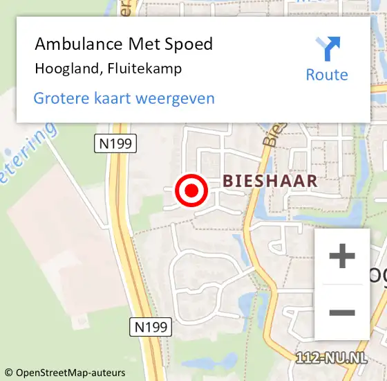 Locatie op kaart van de 112 melding: Ambulance Met Spoed Naar Hoogland, Fluitekamp op 13 april 2018 10:35