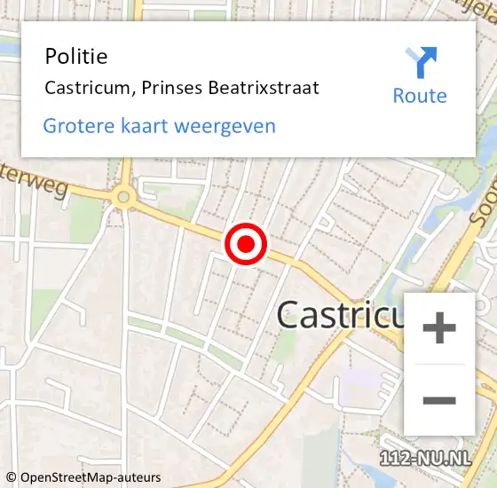 Locatie op kaart van de 112 melding: Politie Castricum, Prinses Beatrixstraat op 13 april 2018 11:35
