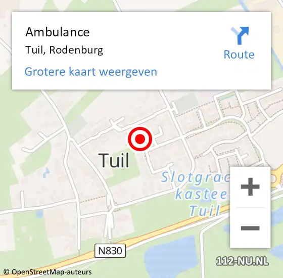 Locatie op kaart van de 112 melding: Ambulance Tuil, Rodenburg op 13 april 2018 11:37