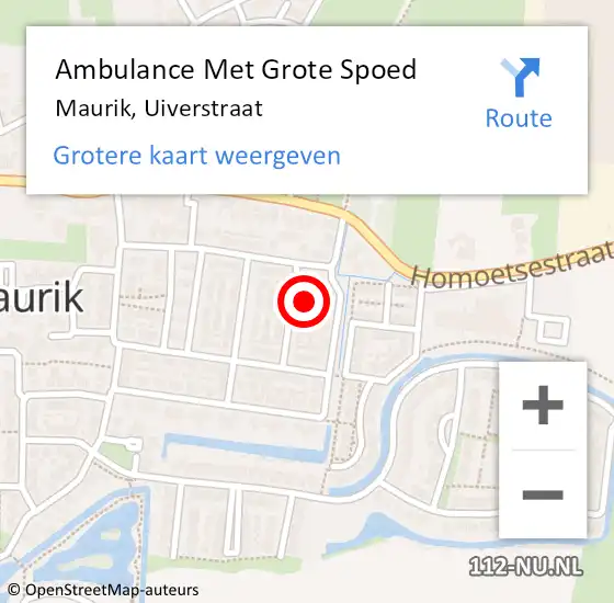 Locatie op kaart van de 112 melding: Ambulance Met Grote Spoed Naar Maurik, Uiverstraat op 21 februari 2014 23:20